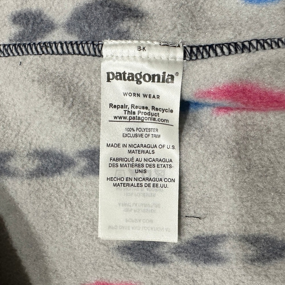 Patagonia Synchilla Fleece Poncho Grey Geometric Full Zip Hooded Cape M/L 25285 - Picture 7 of 14